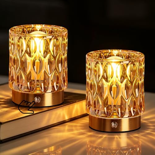 Cordless Mini Crystal Rechargeable Table Lamp No Plug with Touch Control