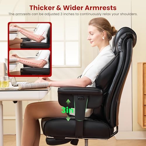 Clome 500lbs Big and Tall Office Chair Adjustable Lumbar Support for Back Pain, Extra Wide Seat Executive Office Chair Thick Armrest Pad, Heavy Duty Base Ergonomic Computer Desk Chair