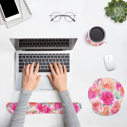 Britimes Ergonomic Mouse Pad Set with Wrist Rest, Pink Floral
