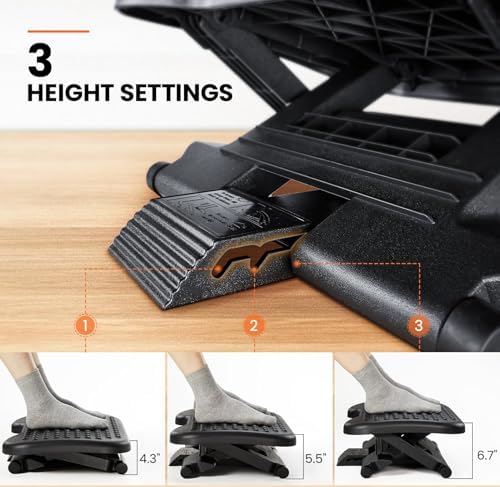 ErGear Under Desk Footrest, Adjustable Foot Rest with 3 Height Settings and 30-Degree Angle, Ergonomic Desk Foot Rest with Massage Texture, Foot and Leg Rest for Home & Office (Pack of 2)