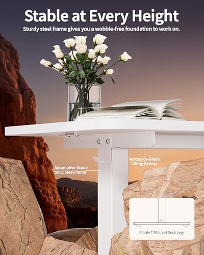 BIZUM Electric Standing Desk 60 x 24 Inch Computer Desk-Gaming Desk White Home Office Desks Height Adjustable Memory Stand Up Computer Workstation