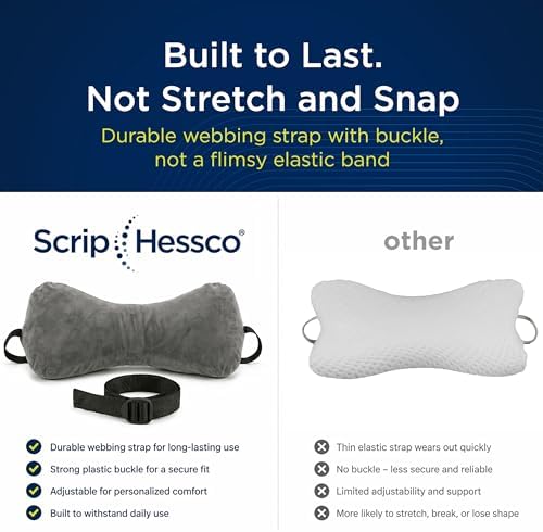 Next-GEN SleepLog Bone Shaped Chiropractic Neck Pillow – Adjustable Fill Cervical & Lumbar Support with 60" Positioning Strap – Latex Free – Full 15"x7" Gray