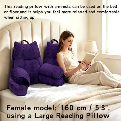 Reading Pillow for Bed with Arms, Back Support, Memory Foam（Grape, Large）