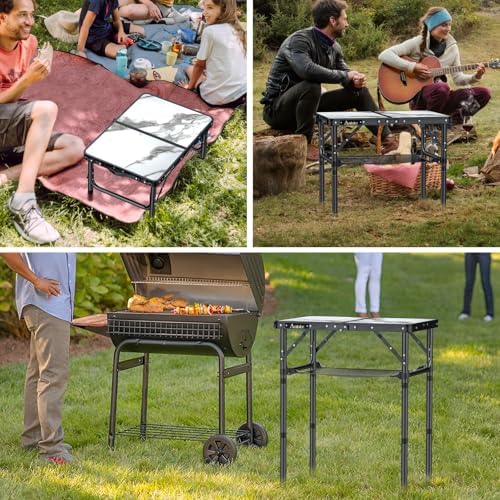 Anbte Folding Camping Table with Storage Net, 3 Adjustable Height Max 28"