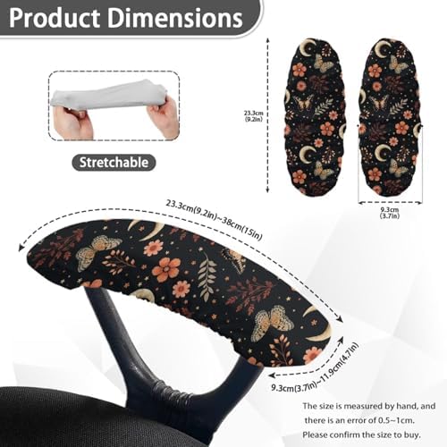 2 Piece Chair Armrest Slipcovers, Moon Butterfly Floral Print Office Chair Arm Covers Washable, Skin Friendly Stretchy Office Chair Armrest Covers