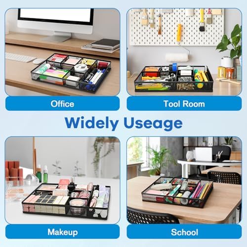 shenee Desk Drawer Organizer Tray,Drawer Organizer for Office and Home,Desk Organizer with Drawers,7 Compartments,Non-Slip Desk Organizers (Black, 12.3" L x 8.3" W x 1.8" H)