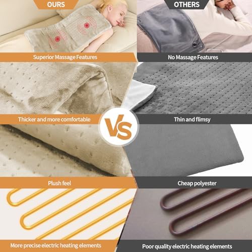SAROO Massaging Weighted Heating Pad for Back Pain Relief,12"*24",Camel