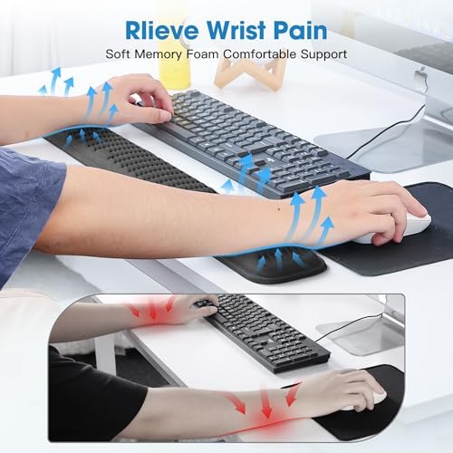 MEKASS Ergonomic Wrist Rest for Keyboard and Mouse, Soft Memory Foam Keyboard Wrist Rest Set with Non-Slip Silicone Base, Easy Typing, Pain Relief, Comfort for Office, Work, Gaming (White)