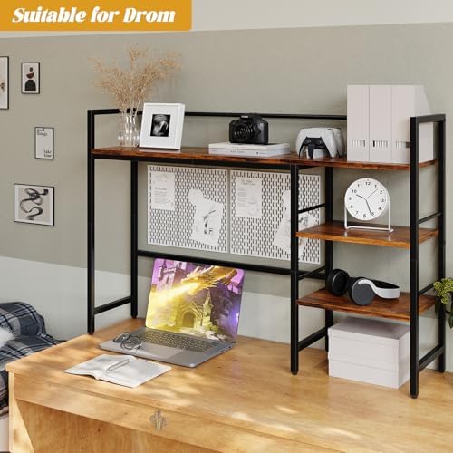 HavenlyYouth Desk Shelf, 38.6 Inch Wood Desk Organizer Shelf for Computer Monitor, Desk Hutch Storage, Desktop Shelf for Top of Desk, 3 Tier Desktop Bookshelf for Home Office Dorm, Rustic