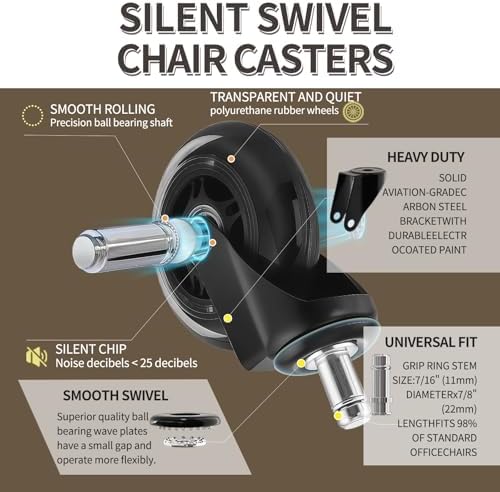 Office Chair Wheels,3 Inch Rubber Caster Wheels Replacement