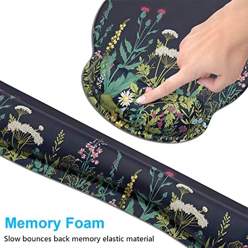 Dapesuom Keyboard Wrist Rest and Mouse Pad with Wrist Support, Cute Memory Foam Cushion for Keyboard and Mouse Set, Ergonomic Pad Rests with Non Slip Base for Easy Typing & Pain Relief, Elegant Flower