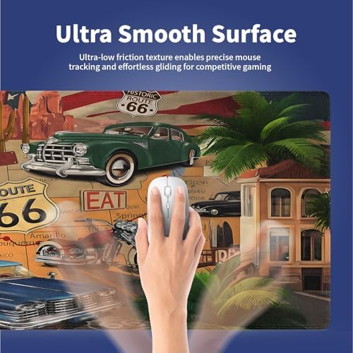 Historic Route 66 Celebration Large Mouse Pad, Vintage Americana Desk Mat