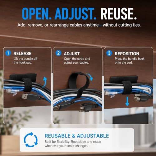 Under Desk Cable Management Ties, 15 Pack