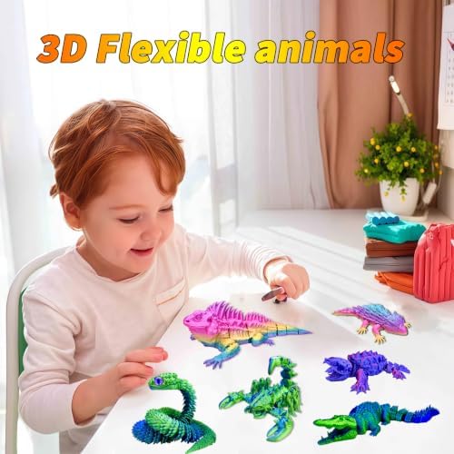 6pcs 3D Printed Toy Snake Flexible，Articulated Fidget Toys,Large，3D Printed Animals,Desk Executive Toy，Easter Eggs Basket Stuffers,Toys for Boys Kids Teen Girl 5-7 4-6 8-12