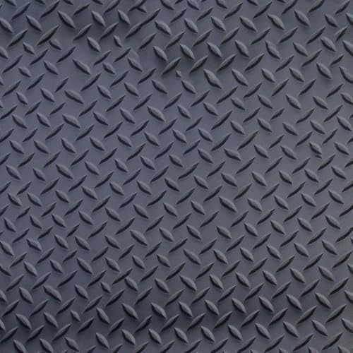 Anti-Fatigue Mat: 7' Long, 3' Wide, 11/16 Thick, Vinyl, Beveled Edges, Heavy-Duty - Diamond Plate Surface, Black & Yellow, for Dry Areas