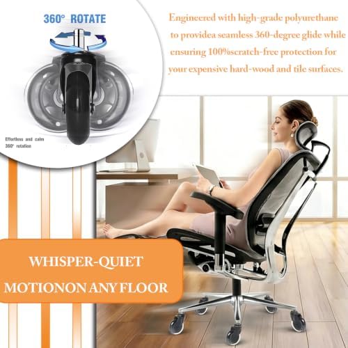 3 Inch Office Chair Wheels Set of 5,10mm Rubber Chair Casters Replacement,Heavy Duty Gaming Chair Wheels Protection for Hardwood Floors Without Chair Mats - 650lbs