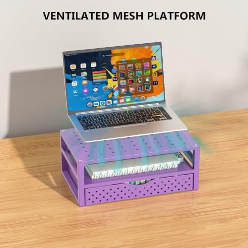 WALI Desk Organizer with Drawer，Computer Monitor Stand with Storage, Desk Organizers and Accessories for Computer, Printer, Laptop Riser for Home Office Supplies, (PTT005-V), 1 Pack, Purple