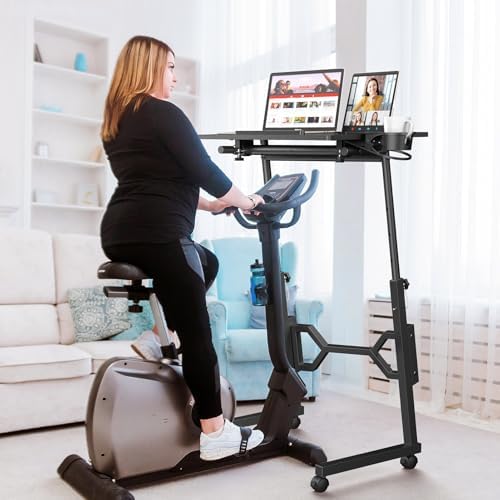 Enayplon Small Standing Desk with Wheels, Portable Treadmill Desk, Rolling Desk Adjustable Height for Laptop, Mobile Standing Table for Walking Pad, Bedside Table