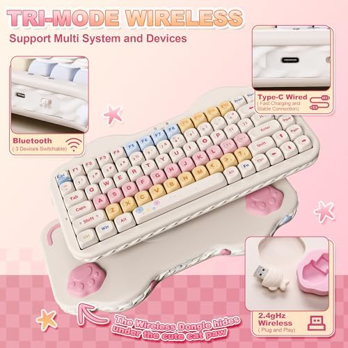YUNZII C75 Cute 75% Wireless Mechanical Keyboard (Beige, Candy Switch)