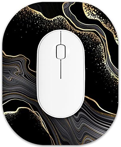 Small Mouse Pad 6 x 7 Inch, Oval Mini Mouse Pad with Non-Slip Rubber Base, Waterproof Compact Mouse Mat for Laptop Computer Wireless Mouse Keyboard Tray Home Office Travel, Black Marble