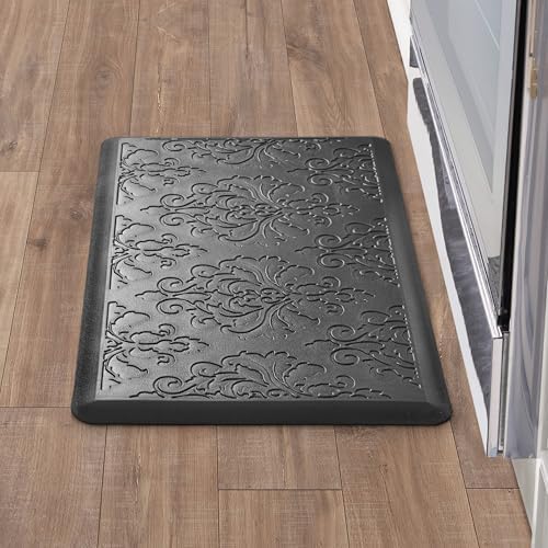 Chef Gear - Anti-Fatigue Wellness Kitchen Mat - Marni Design - Cushioned Comfort Chef Mat - Faux Leather - Cooking & Standing Relief -Skid-Resistant - Measures 17.5"x32" - Black