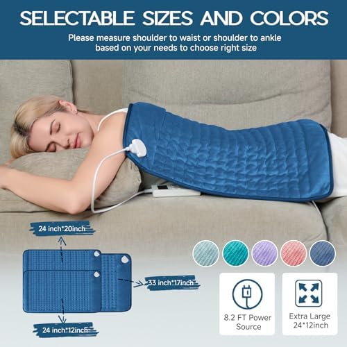 Large Heating Pad for Neck Shoulders Back Abdomen, Soft Fast Heating with Moist Dry Therapy Auto Off, Blue - Mothers Day Gift for Women Mom, Father’s Day Gifts for Men Dad