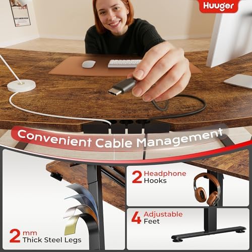 Huuger 63 X 24 Inch Electric Standing Desk with Power Outlets and USB-C Port, Height Adjustable Desk, Sit Stand Desk for Home Office, Computer & Gaming Desk, Stable Steel Frame, Rustic Brown