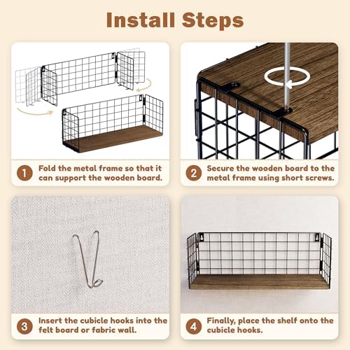 Floating Cubicle Shelf with Hooks, Paulownia Wood Desktop Organizer for Office Cubicle Decor, Desk Shelf for Top of Desk & Cute Cubicle Accessories for Work