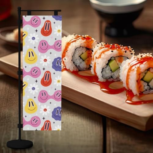 Happy Faces Daisy Deluxe Desk Flag Set, 12 x 4 Inch Miniature Table Flag with 14" Pole & Stand Base