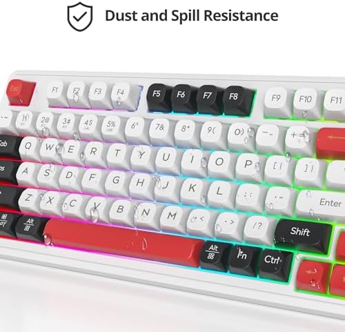Fogruaden 96% Wireless Quiet Silent Gaming Keyboard with Number Pad & Knob, Mechanical Feel, Spill-Resistant, Multimedia Keys, Wired/BT/2.4G, USB Rechargeable Membrane Computer Keyboard for Win/Mac