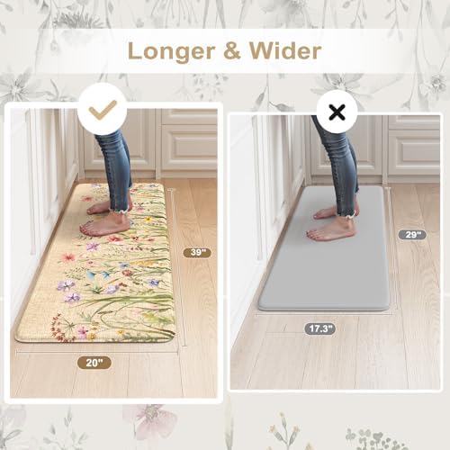 KIMODE Kitchen Mats for Floor Anti Fatigue, Boho Flower Kitchen Rug 20"x39"
