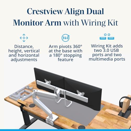 UPLIFT DESK Crestview Align Dual Monitor Arm - Gas Spring Monitor Mount with Adjustment Handle & USB Ports, 13-32” Inch Displays, VESA Compatible, Clamp or Grommet Mounting, Fits Standing (White)