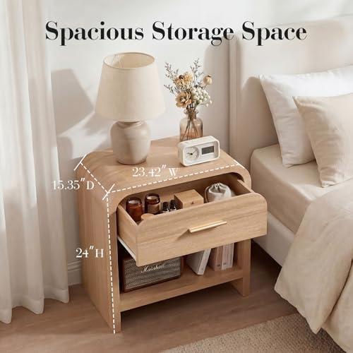 Night Stand Set of 2, 1-Drawer and 1 Storage Shelf