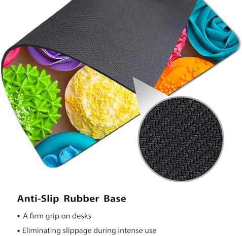 9.5x7.9 Inch Office/Gaming Mouse Pad, Vibrant Rainbow Cupcakes Colorful Sweet Dessert, Cute Anti-Slip Mat for Desk Decor