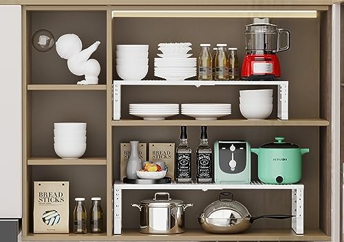 Jojocross Expandable Adjustable Stackable Kitchen Organizer, Spice Rack,Metal Pantry Storage Shelves Racks,Counter Shelf for Cabinets, Countertop, Cupboard (1 Pack/Large/White)