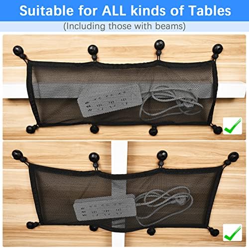 Cable Management Net Under Desk Kit,Privacy Mesh Cable Manager Flexible Under Desk Wire Net Large Capacity Cord Organizer Net for Office,Standing Desk, Home, 26 X 10 Inches