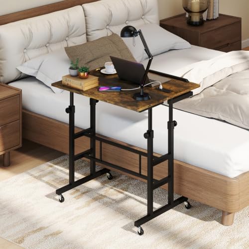 GIANTEX Mobile Standing Desk, Adjustable Rolling Computer Desk (Brown)