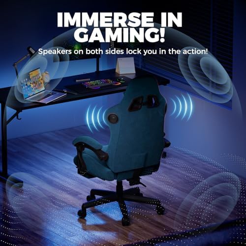 GTPLAYER ACE-PRO Music Gaming Chairs – Built-in Speakers, App Support & Bluetooth Control, Computer Game Chairs with Footrest for Adults, Ergonomic Reclining Silla, Linkage Armrest, Blue 【Velvet】