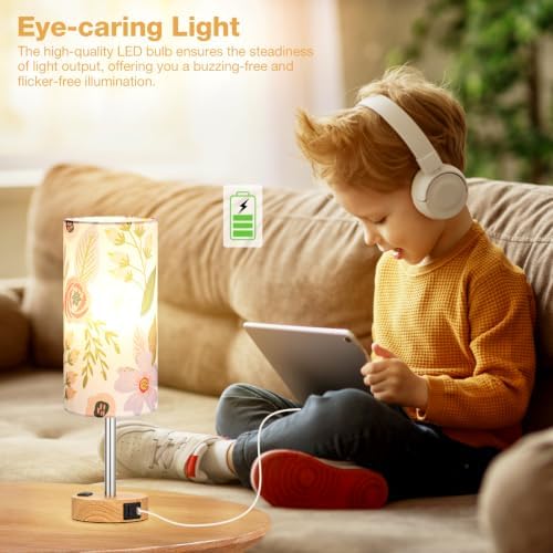 Touch Bedside Table Lamps Set of 2 - Bedroom Lamp with USB A+C, AC Outlet