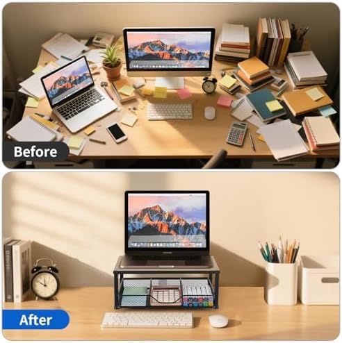 Computer Monitor Stand for Desk, Small Laptop Stand Riser, Black