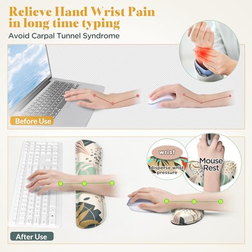 Gimars Enlarge Silky and Superfine Fabric Gel Memory Foam Keyboard Wrist Rest Set, Ergonomic Keyboard Mouse Wrist Support for Typing Pain Relief, Comfort for Office, Gaming, Computer-Morandi Blue