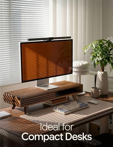 Tinamo 24" Wood Monitor Stand Riser with Sliding Door and Cable Management