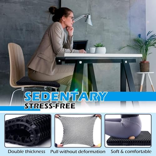 Gel Seat Cushion for Long Sitting Pressure Relief(Super Large & Thick) - Gel Cushions for Office Chairs - Tailbone Pain Relief Cushion, Sciatica & Back Support, Wheelchair Cushions & Car Seat Cushion