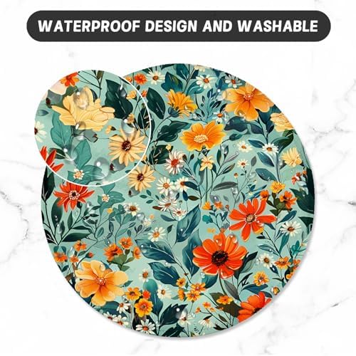 ITNRSIIET Round Mouse Pad with Stitched Edge Premium-Textured Waterproof Non-Slip Rubber Base Desktop Protection Mat Diameter 8.7 inches, Beautiful Flowers