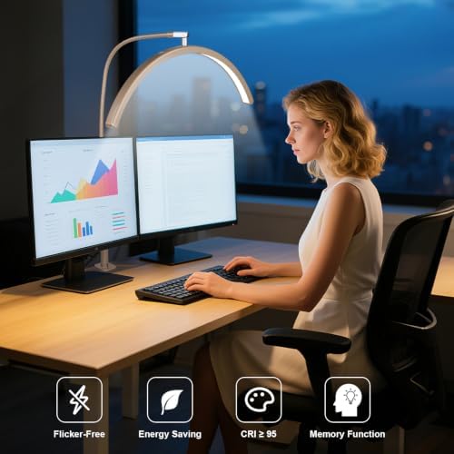 Professional Half Moon LED Desk Light for Nail Techs & Artists – Flexible Gooseneck Lamp with Clamp, 3 Color Modes & 5 Brightness Levels for Manicure, Tattoo, Beauty Work
