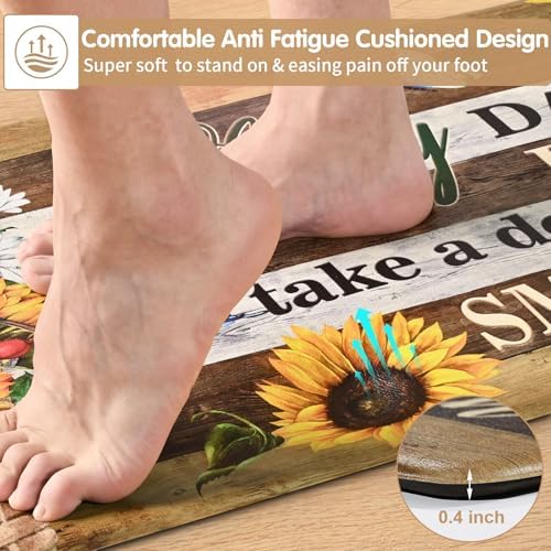 Likiyol Sunflower Kitchen Mats for Floor [3 PCS] Farmhouse Kitchen Rugs, Floral Anti Fatigue Mats for Kitchen Floor Non Slip Washable Comfort Mat, 18'' x 30'' + 18'' x 48'' + 18'' x 60''