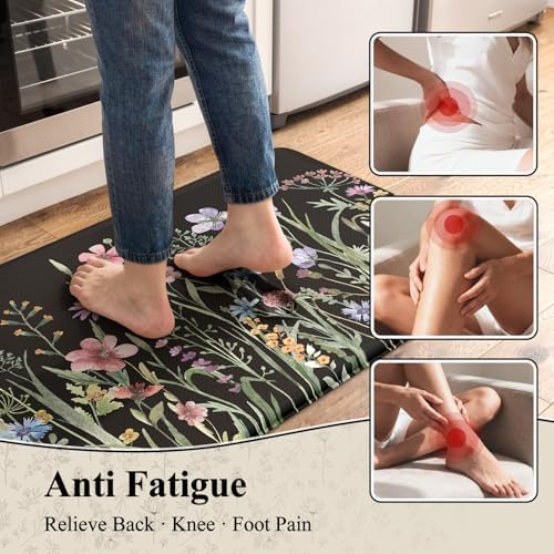 KIMODE Anti Fatigue Mats for Kitchen Floor, Farmhouse Floral Kitchen Rugs