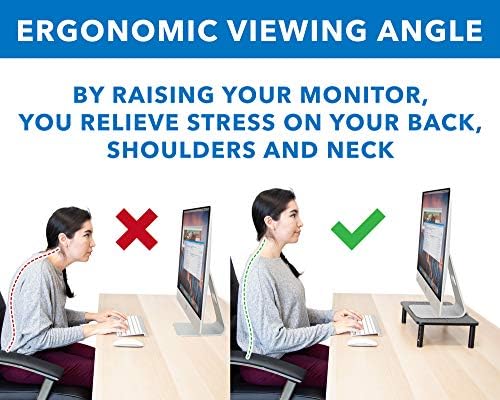 Mount-It! Metal Monitor Riser 2-Pack | Height Adjustable Computer Display and Laptop Stand for Desktop | Fits Up to 32" Screens, 44 Lbs Capacity, Set of Two Risers