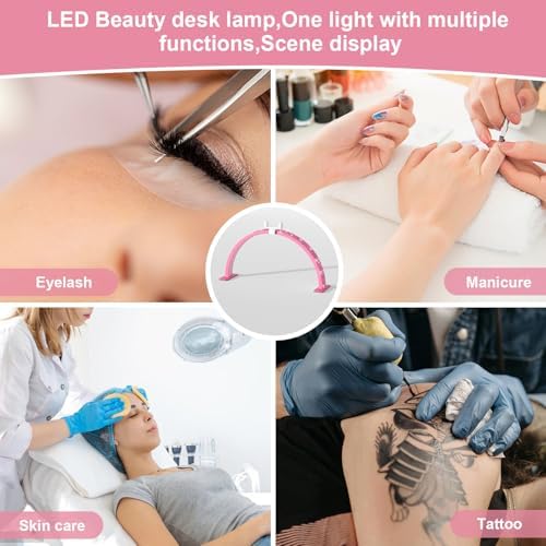 Half Moon Light for Nail Desk - 29-inch LED Nail Tech Lamp with Hands Pillow, Phone Holder，Dimmable Arch Design,48W Portable Manicure Light for Salon and Home Use（Pink-Pink Diamond）