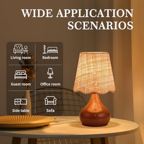 Ziqqeelam Brown Small Bedside Table Lamp for Bedroom, Farmhouse Bedroom Lamps for Nightstand,